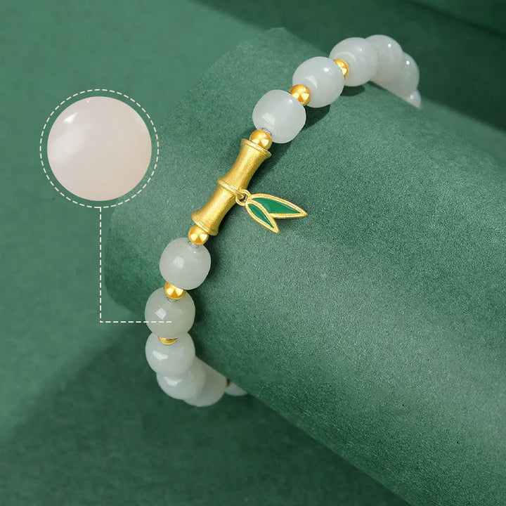 Buddha Stones 925 Sterling Silver Hetian White Jade Bamboo Luck Bracelet - image 6