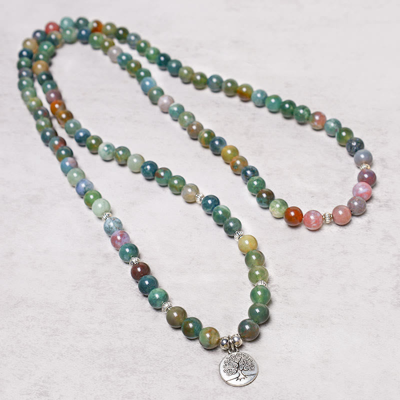 Buddha Stones 108 Mala Beads Indian Agate Lotus OM Buddha Tree of life Positive Calm Bracelet - Tree of life (Creation ♥ Unity) - image 6