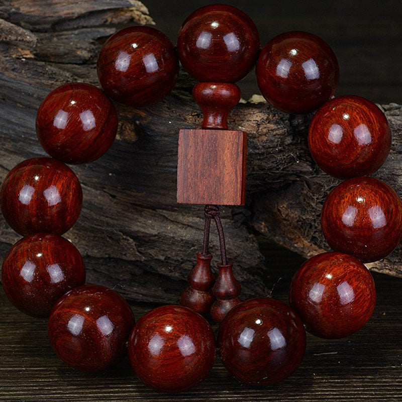 Buddha Stones Tibetan Small Leaf Red Sandalwood Relaxation Bracelet - image 1