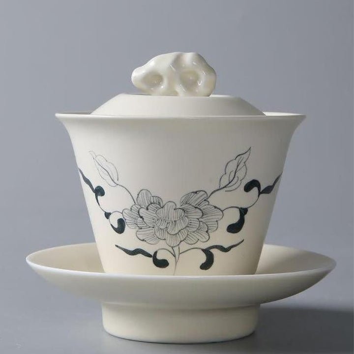 Buddha Stones Hand Painted Pomegranate Hibiscus Pine Lotus Ceramic Gaiwan Sancai Teacup Kung Fu Tea Cup And Saucer With Lid - 9*10cm*170ml - Hibiscus - image 19