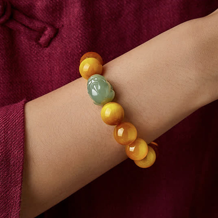 Chinese Zodiac Natal Buddha Tiger Eye Pixiu Jade Protection Bracelet - image 3