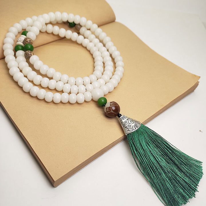 White Bodhi Seed Mala 108 Beads Protection Bracelet - image 2