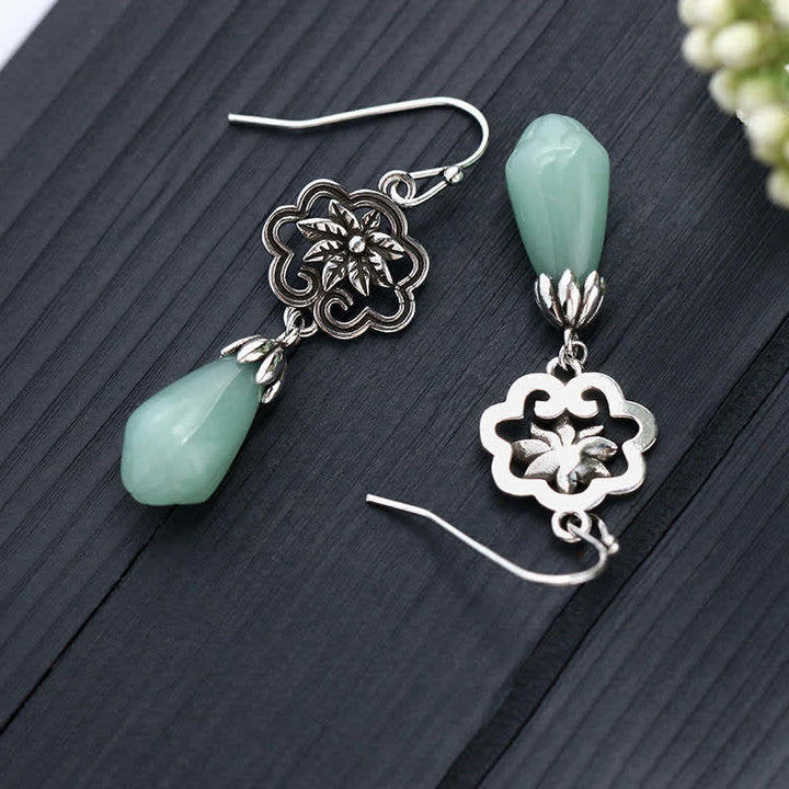 Buddha Stones Magnolia Flower Jade Water Drop Prosperity Dangle Earrings - image 2