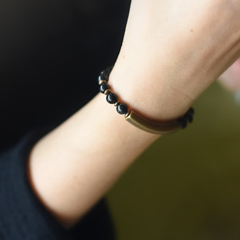 Buddha Stones Red Jasper Moss Agate Black Obsidian Crystal Copper Peace Couple Bracelet - image 22