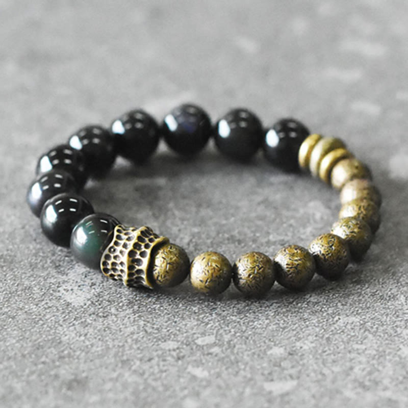 Buddha Stones Rainbow Obsidian Copper Bead Positive Transformation Bracelet - image 1