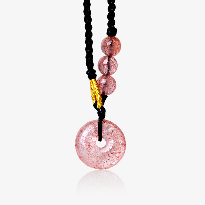 Buddha Stones Strawberry Quartz Chalcedony Peace Buckle Healing Necklace Pendant - Strawberry Quartz(Love♥Healing) - image 0