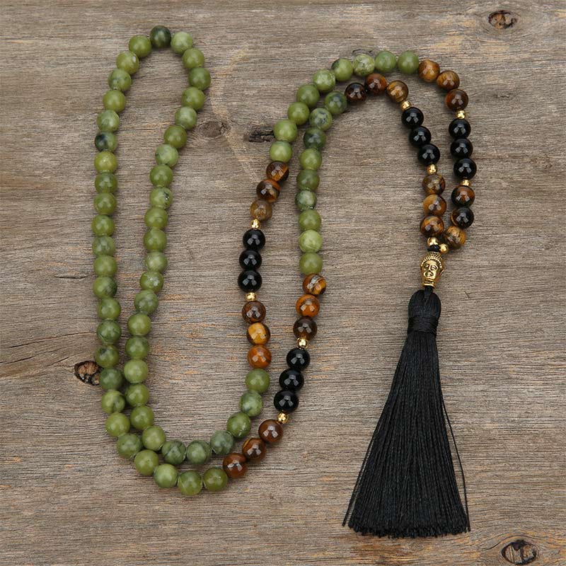 Buddha Stones Tibetan Green Jasper Protection Mala Bracelet - 8mm - image 0