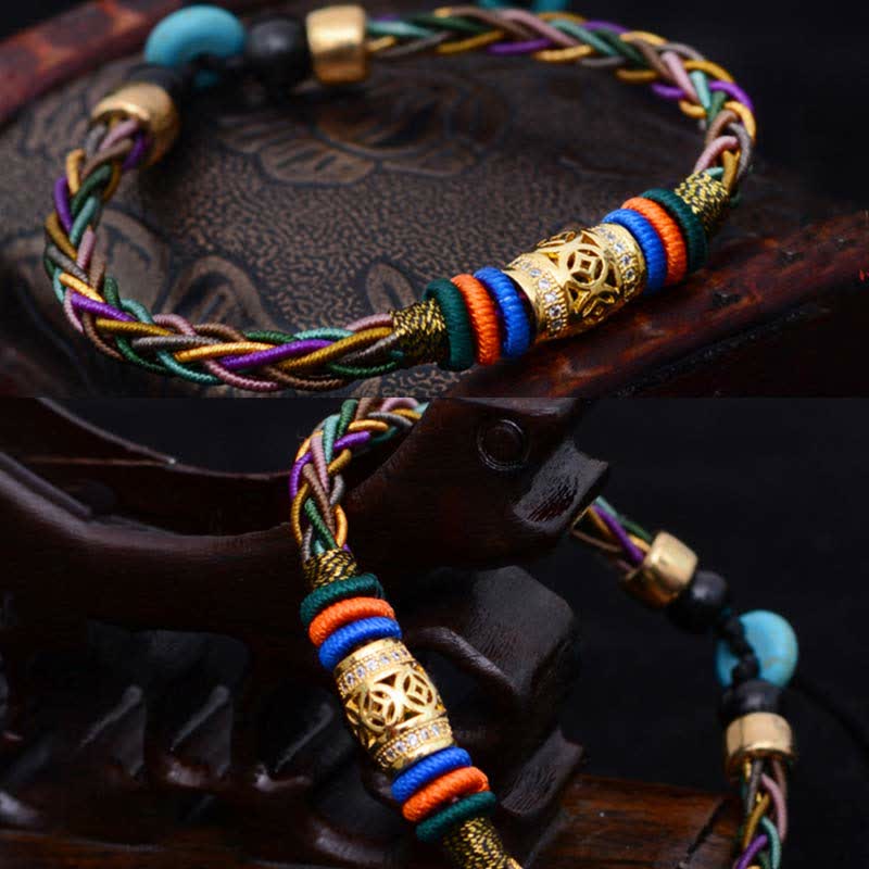 Buddha Stones Tibetan Handmade Eight Thread Knot Copper Coin Luck Weave String Bracelet - image 7