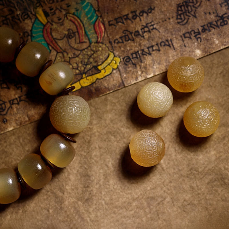 Buddha Stones Handmade Tibetan Sheep Horn Om Mani Padme Hum Auspiciousness Bracelet - image 15