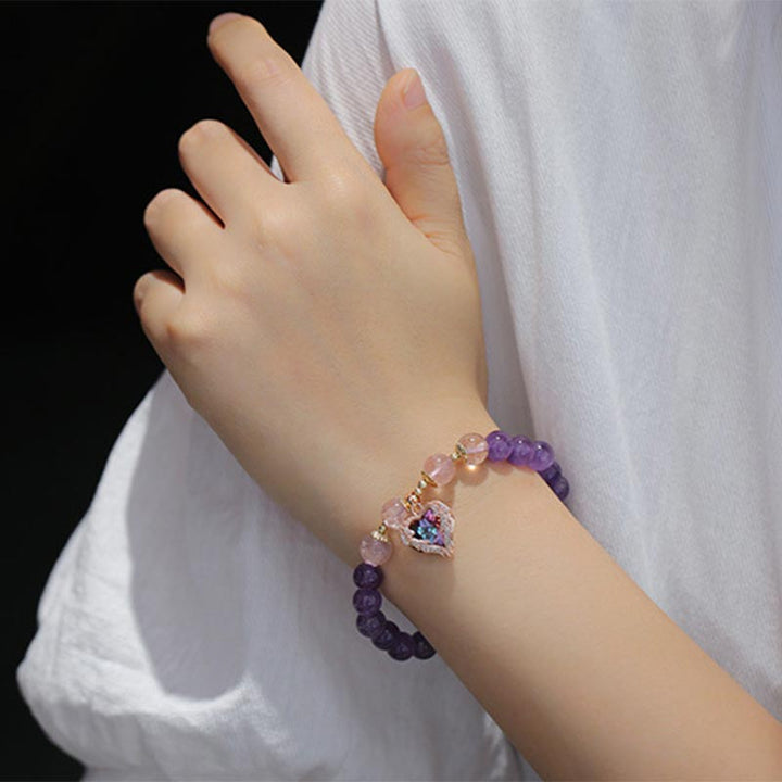 Natural Amethyst Strawberry Quartz Crystal Fortune Bracelet - image 3