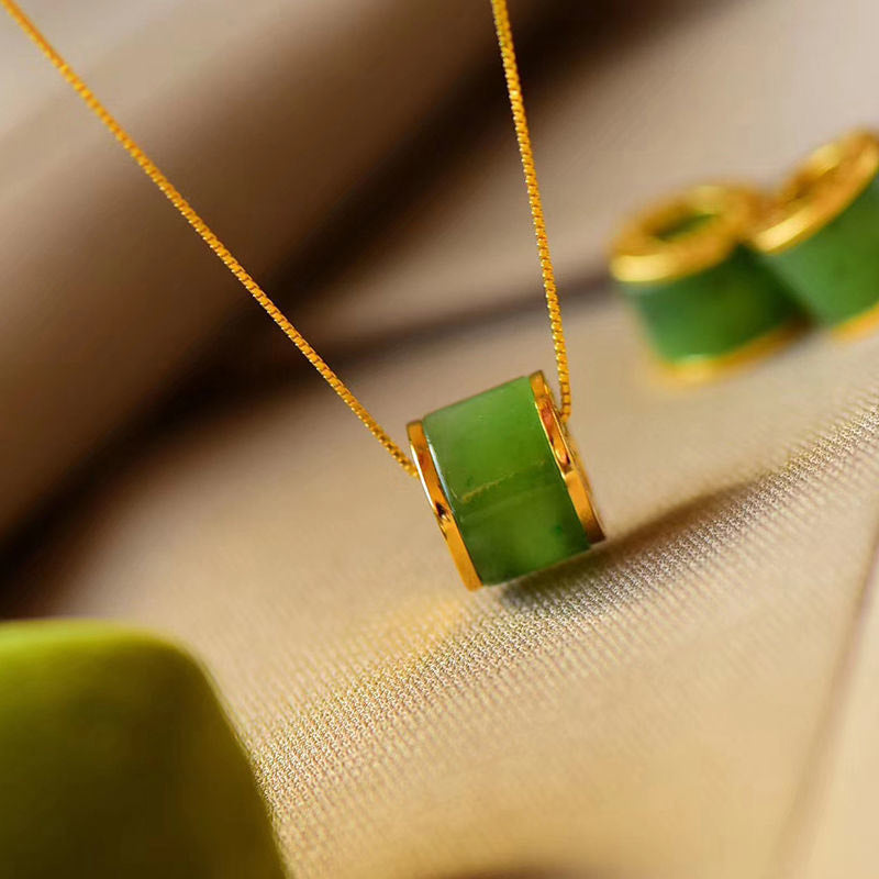 Buddha Stones Round Cyan Jade Luck Necklace Pendant - image 5