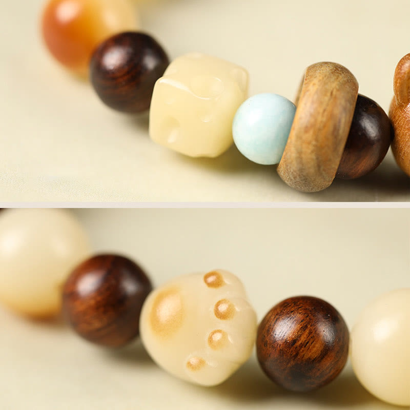 Buddha Stones Natural Bodhi Seed Sandalwood Lucky Cute Cat Head Paw Claw Peace Bracelet - image 4