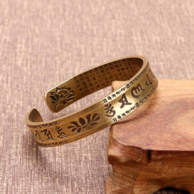 Buddha Stones 2Pcs Om Mani Padme Hum Dragon Phoenix Copper Leather Peace Cuff Bracelet Bangle - image 8