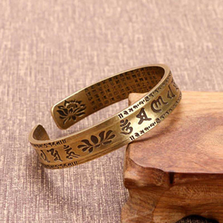 Buddha Stones 2Pcs Om Mani Padme Hum Dragon Phoenix Copper Leather Peace Cuff Bracelet Bangle - image 8