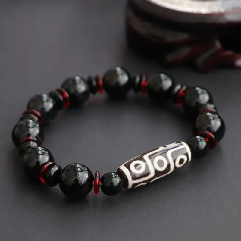 Buddha Stones Black Onyx Nine-Eye Dzi Bead Wealth Protection Bracelet - Black Onyx&Nine-Eye Dzi Bead - image 0