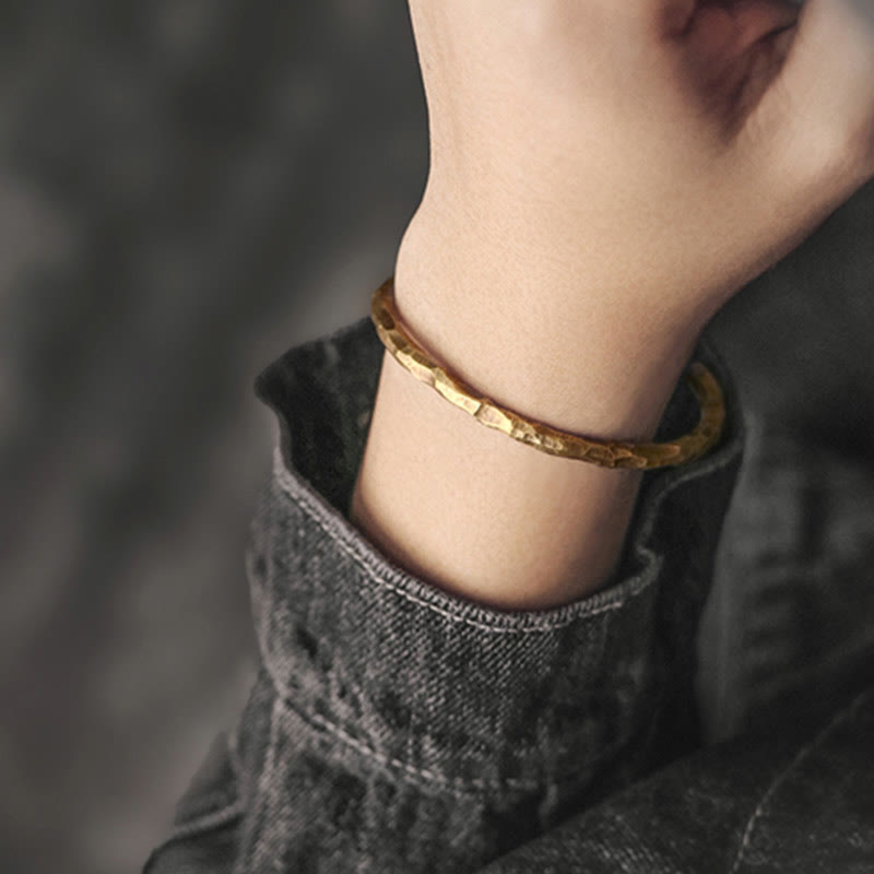 Buddha Stones Tibetan Bump Texture Copper Luck Cuff Bracelet Bangle - image 9