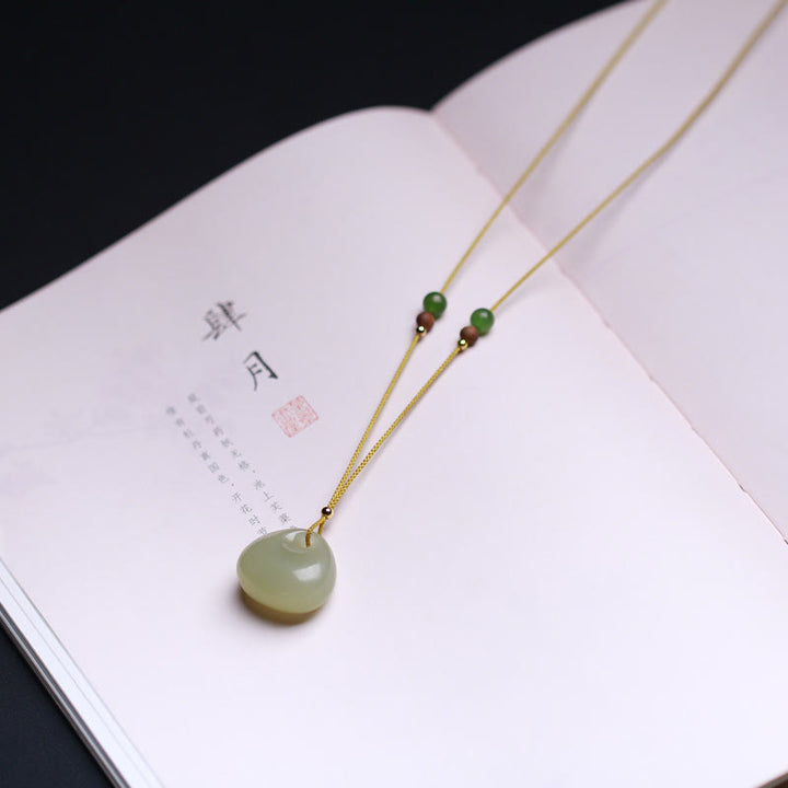 Natural Hetian Jade Small Bag Pattern Prosperity String Necklace Pendant - image 10