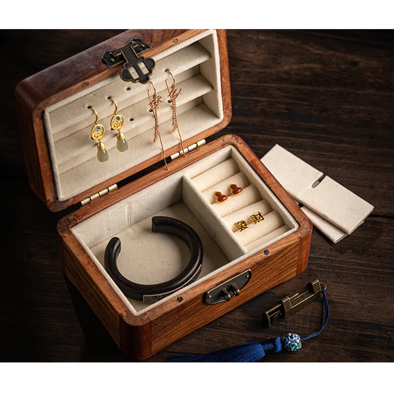 Retro Handmade Floral Pattern Rosewood Jewelry Storage Box Lockable Wooden Gift Organizer Box - image 18