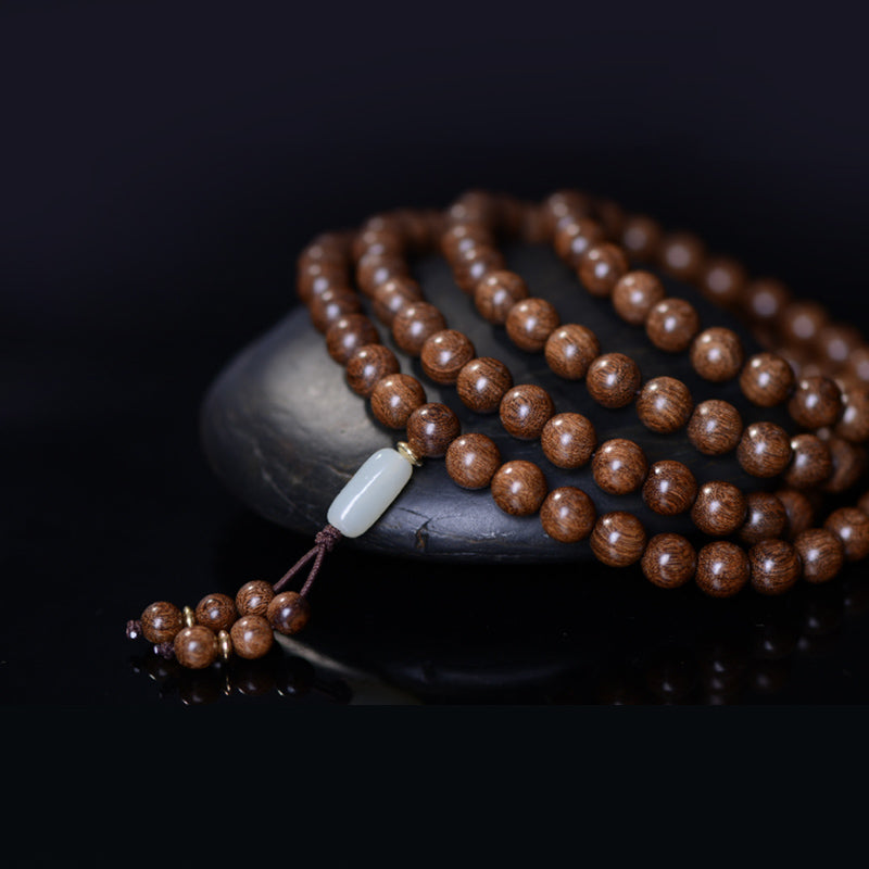 Buddha Stones 108 Mala Beads Rosewood Jade Calm Bracelet - image 5