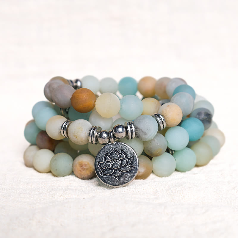 Buddha Stones Tibetan Amazonite Stone Blessing Lotus Mala - image 2