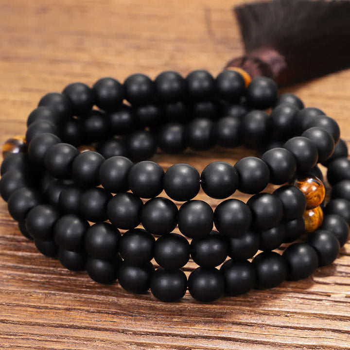Buddha Stones 108 Mala Beads Frosted Stone Tiger Eye Balance Bracelet Necklace Pendant - image 5