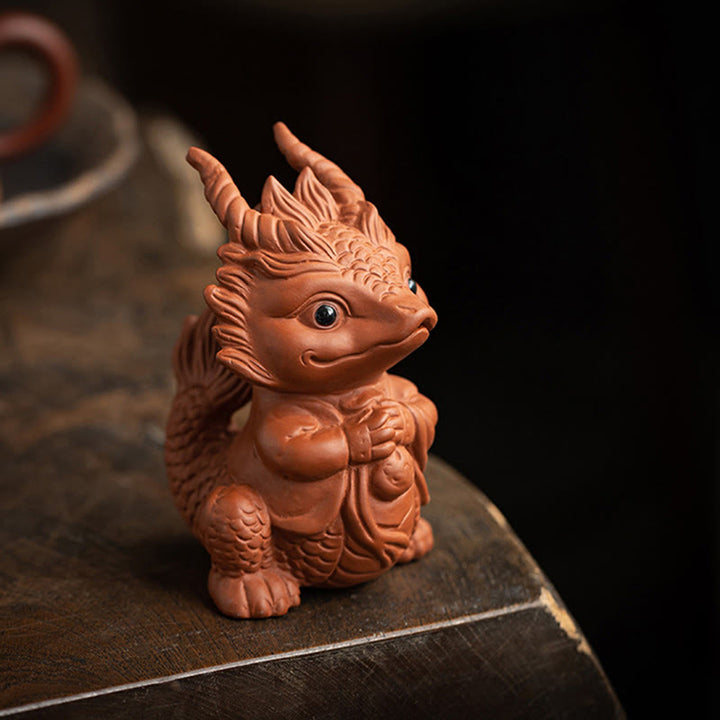 Buddha Stones Luck Dragon Wealth Tea Pet Purple Clay Figurine Decoration - image 7