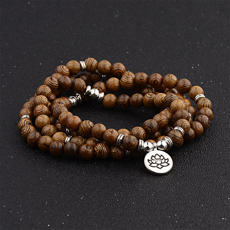 Buddha Stones Tibetan Lightning Strike Wood Bracelet Lotus Buddha Mala - image 4