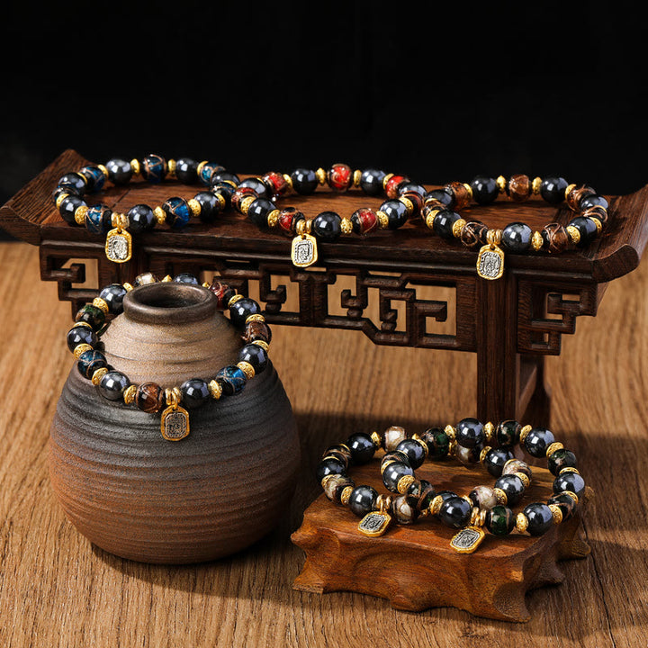 Buddha Stones Tibetan Zakiram Goddess of Wealth Liuli Glass Incense Ash Porcelain Bead Luck Bracelet - image 0