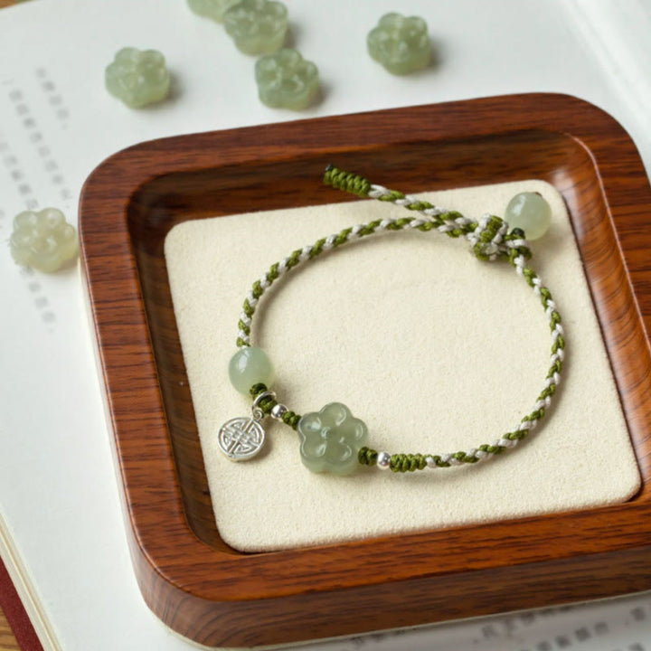Buddha Stones Handmade Plum Blossom Flower Jade Luck Prosperity Braided Bracelet - image 2