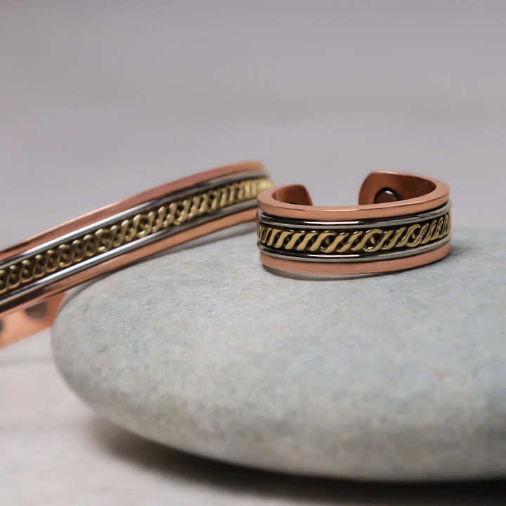 Buddha Stones Magnetic Copper Balance Adjustable Cuff Bracelet Bangle Ring - image 4