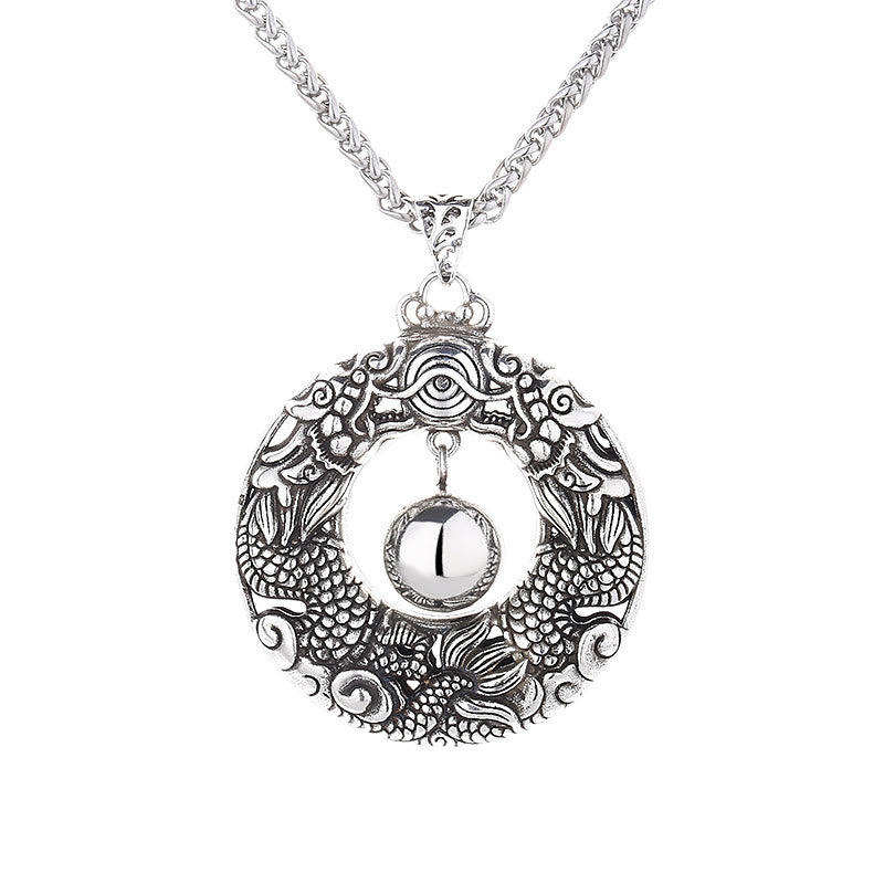 Buddha Stones Double Dragon Playing Bead Copper Protection Necklace Pendant - image 4