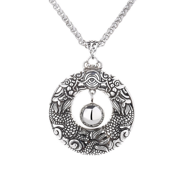 Buddha Stones Double Dragon Playing Bead Copper Protection Necklace Pendant - image 4