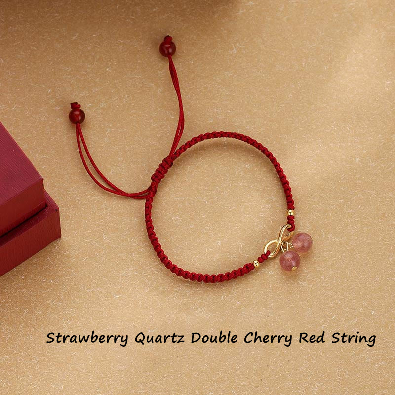 Buddha Stones Strawberry Quartz Crystal Endless Knot Love Healing Red String Weave Bracelet - Strawberry Quartz(Love♥Healing)(Bracelet Size 14-24cm) - image 0