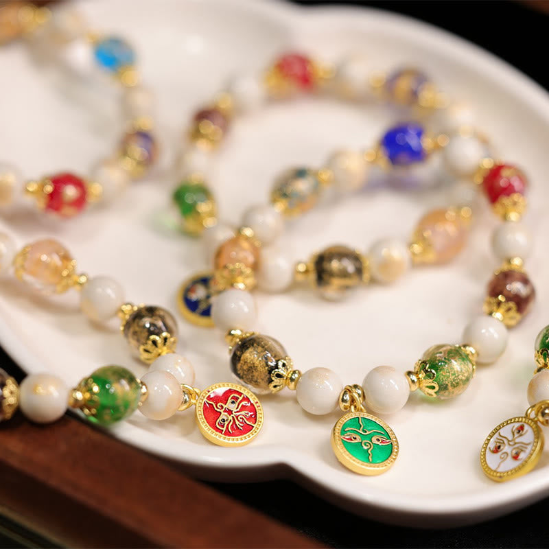 Buddha Stones Tibetan Five God Of Wealth Fortune Liuli Glass Bead Incense Ash Porcelain Bead Charm Bracelet - image 8