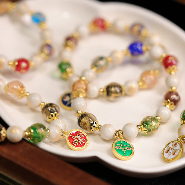 Buddha Stones Tibetan Five God Of Wealth Fortune Liuli Glass Bead Incense Ash Porcelain Bead Charm Bracelet - image 8