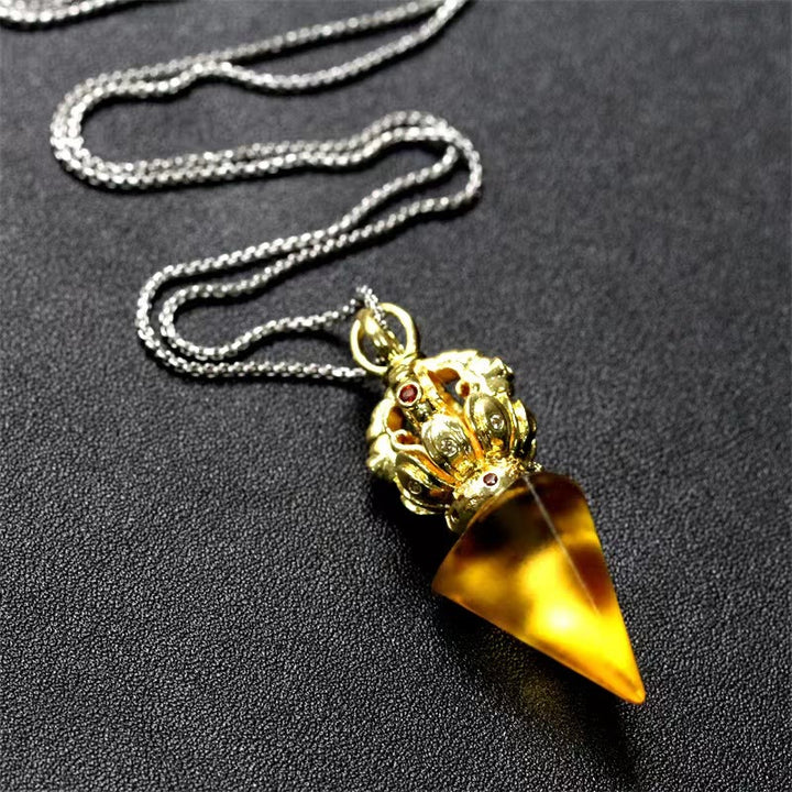 Buddha Stones Tibetan Dorje Vajra 4 Prong Lotus Liuli Crystal Strength Necklace Pendant - image 4