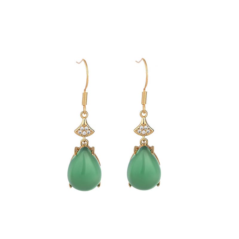 Buddha Stones Cyan Jade Luck Drop Earrings - image 4