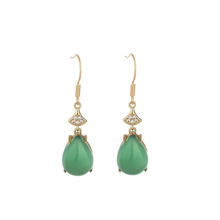 Buddha Stones Cyan Jade Luck Drop Earrings - image 4