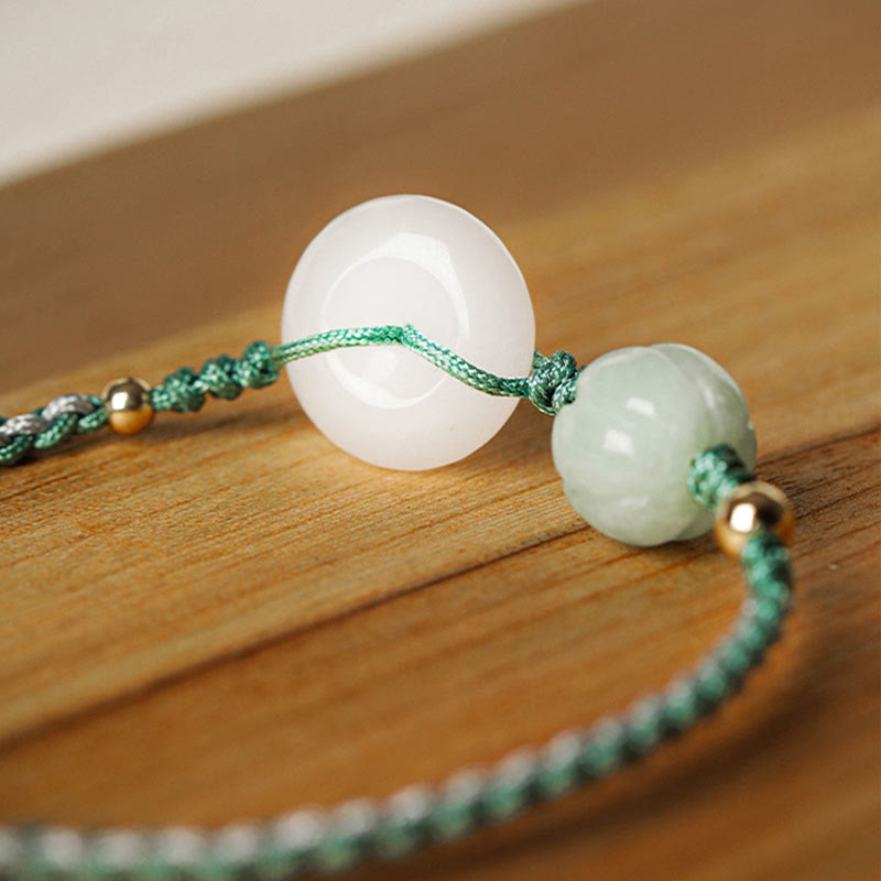 Buddha Stones White Jade Peace Buckle Pumpkin Bead Luck Blessing Braided Bracelet - image 3