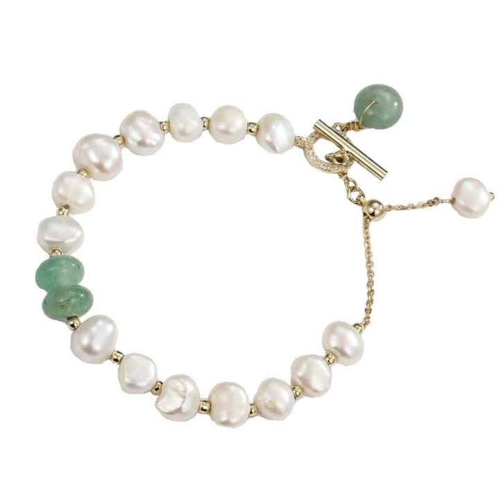 Buddha Stones Pearl Green Strawberry Quartz Bead Healing Chain Bracelet - image 10