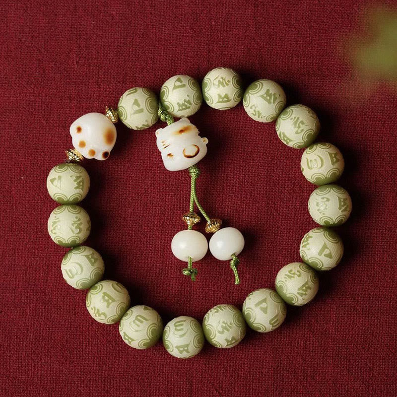 Buddha Stones Green Bodhi Seed Cat Paw Om Mani Padme Hum Engraved Wisdom Bracelet - image 2