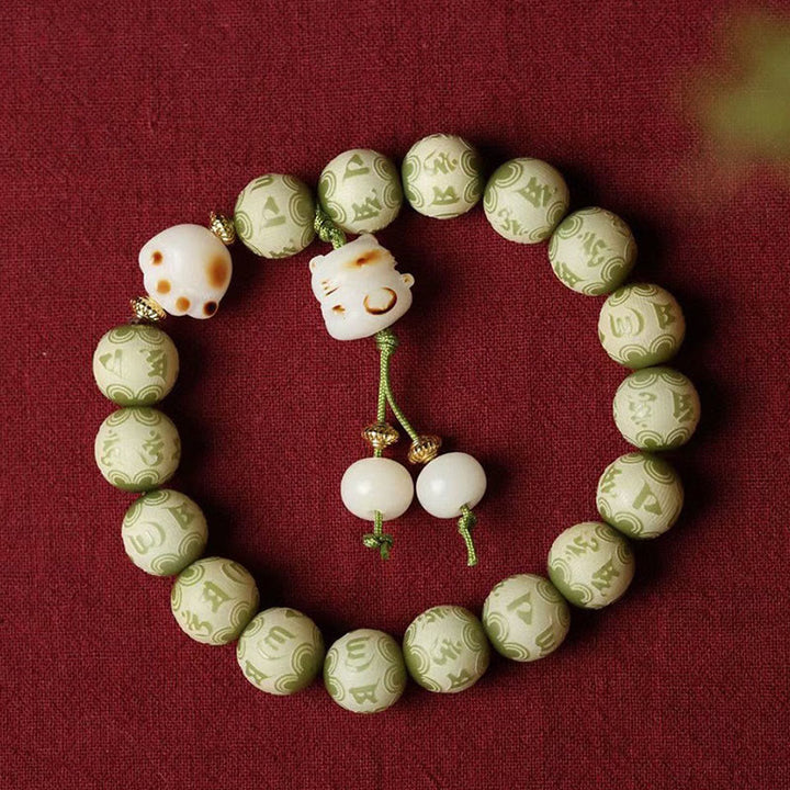 Buddha Stones Green Bodhi Seed Cat Paw Om Mani Padme Hum Engraved Wisdom Bracelet - image 2