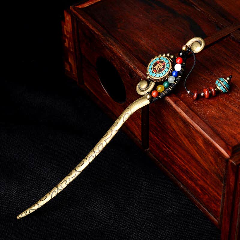 Tibetan Turquoise Agate Protection Hairpin Decorations - Turquoise&Agate - image 0