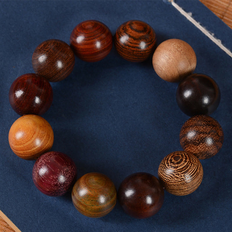 Buddha Stones Multicolored Sandalwood Protection Healing Bracelet - 20mm*12 Beads - image 1