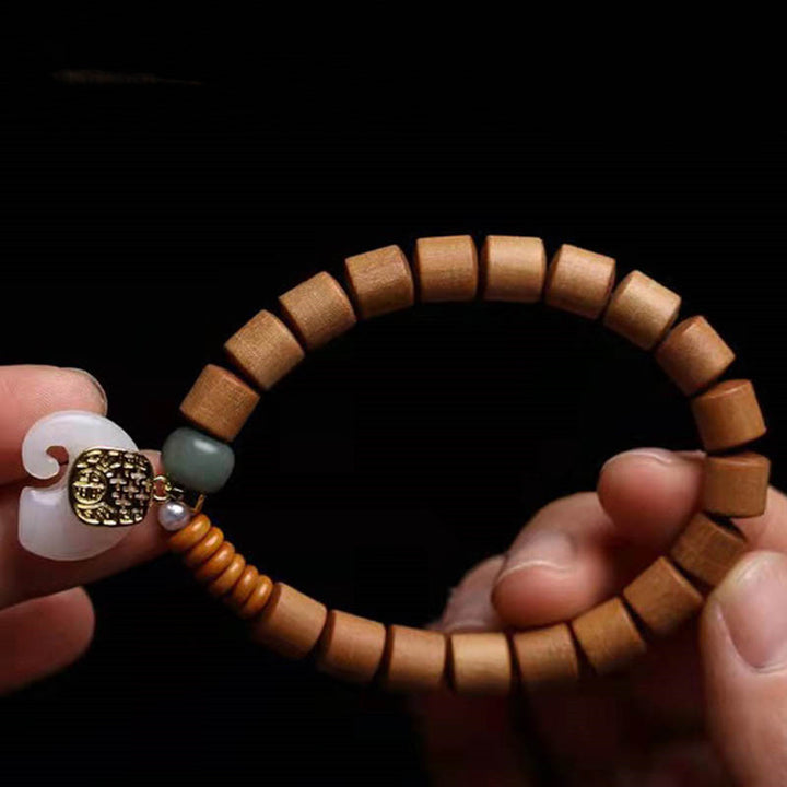 Buddha Stones Sandalwood Jade Elephant Protection Bracelet - image 6