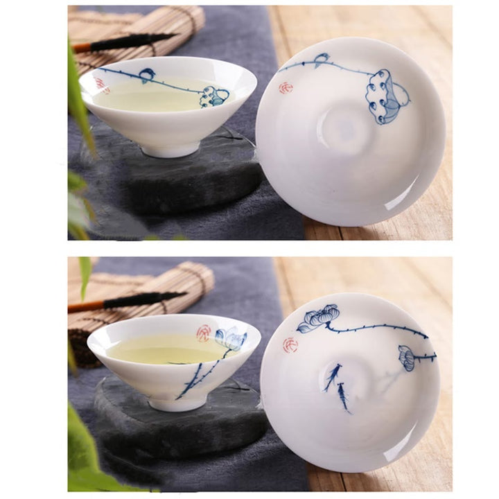 Buddha Stones Vintage Plum Orchid Bamboo Chrysanthemum Lotus Koi Fish Ceramic Teacup Kung Fu Tea Cups - image 25