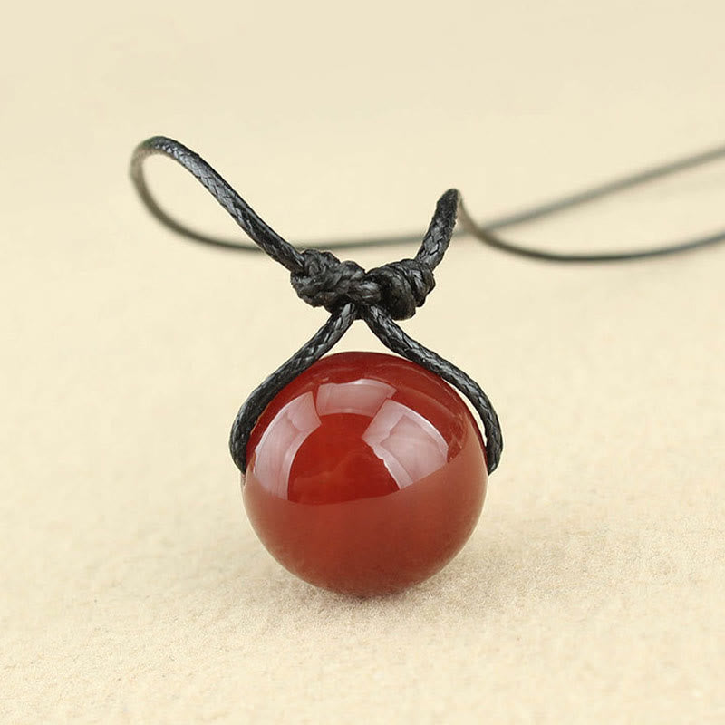 Buddha Stones Red Agate Bead Confidence Leather Rope Necklace Pendant - image 5