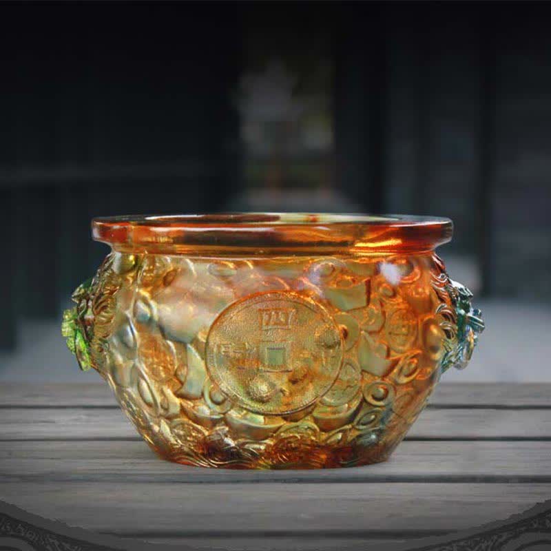 Buddha Stones Handmade Liuli Crystal Treasure Bowl Art Piece Home Decoration - image 1