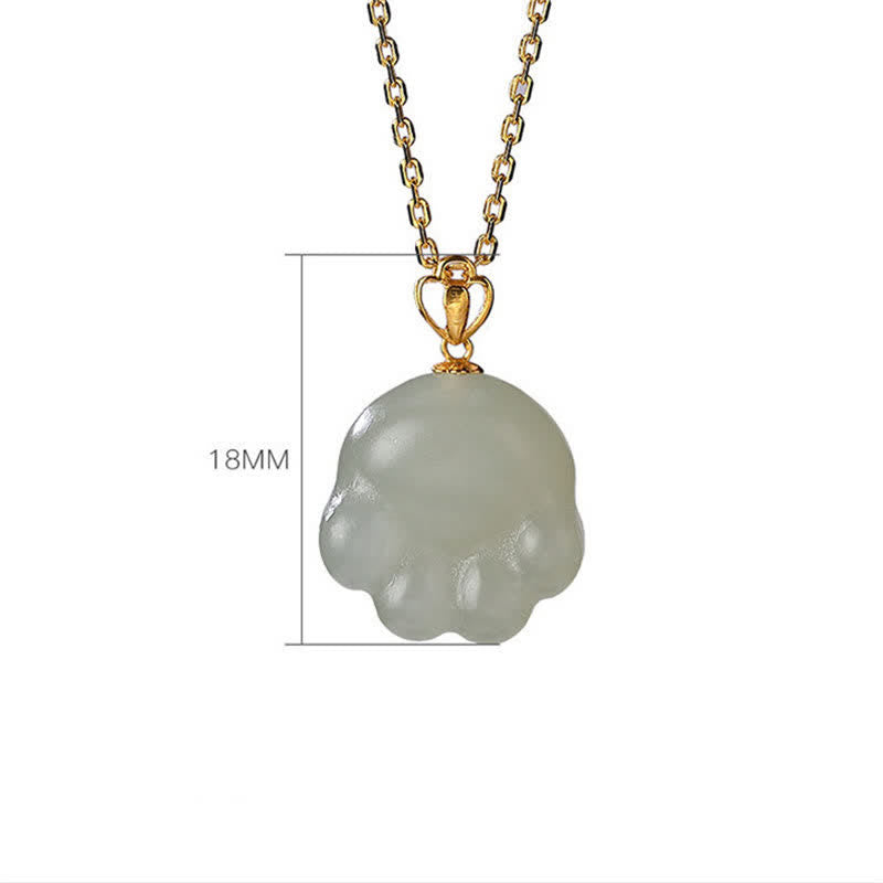 Buddha Stones 925 Sterling Silver Hetian White Jade Cute Cat Paw Luck Necklace Pendant - image 6