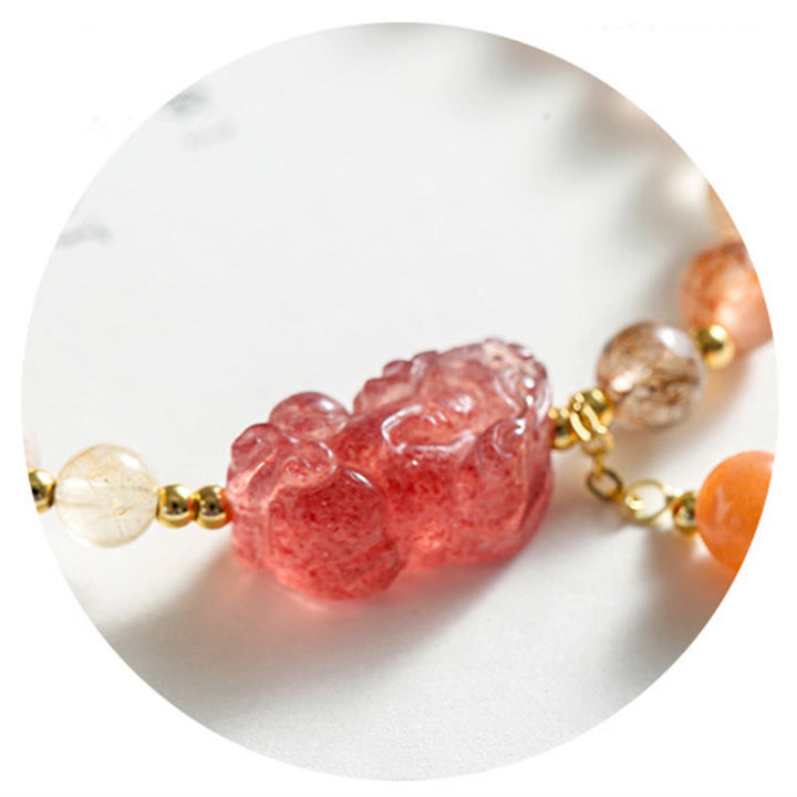 Buddha Stones Natural Rutilated Quartz Strawberry Quartz PiXiu Wealth Bracelet - image 6